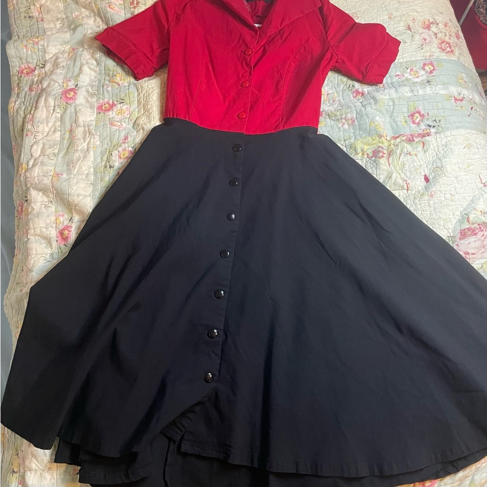 Red and Black Midi A-Line 1950s Dress